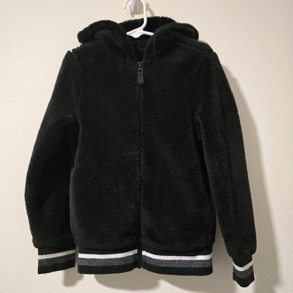 Girls Zip Up Hooded Jacket Hoodie Plush Soft Black Size XS‎ 4/5